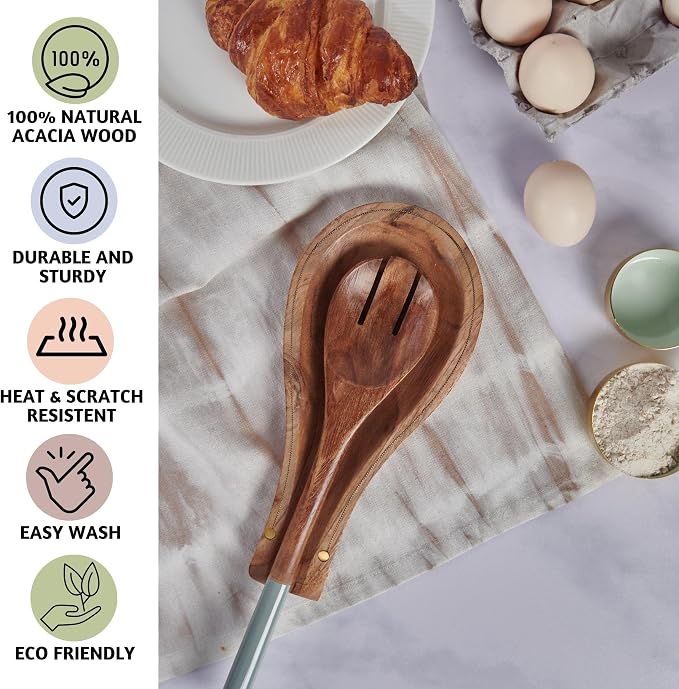 Folkulture Wooden Spoons for Cooking | 12" Premium Acacia Wooden Utensil Set of - Image 4