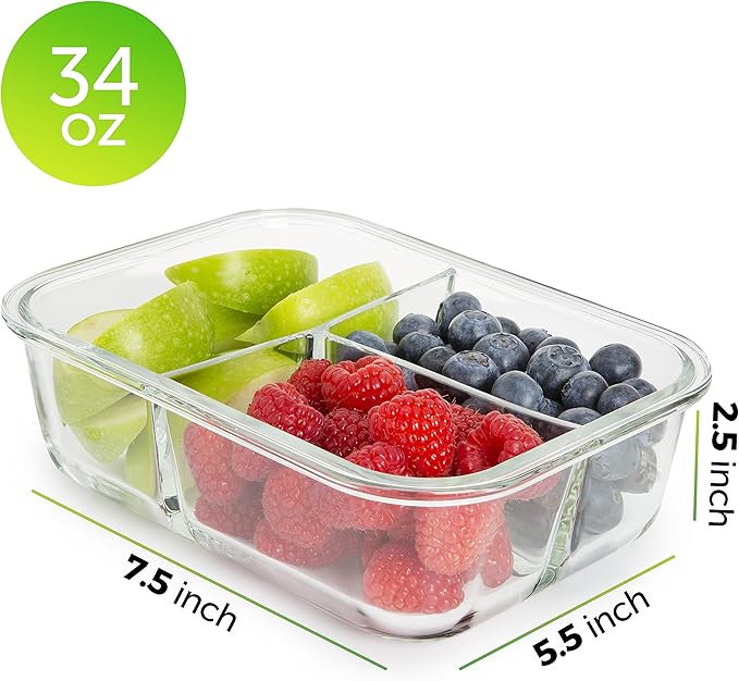 PrepNaturals 5 Pack 34 Oz Glass Meal Prep Containers - Image 6