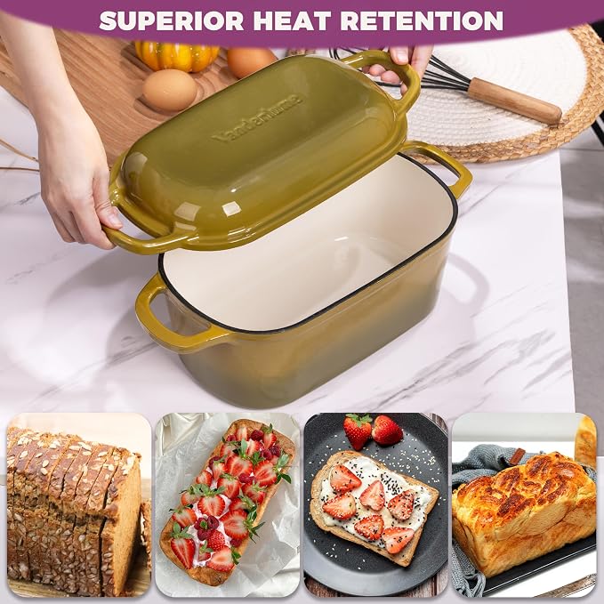 4.6-Quart Oval Dutch Oven for Bread Baking, 2 in 1 Cast Iron Bread Pan - Image 6
