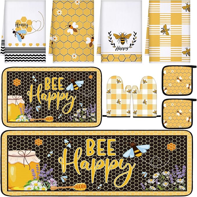 Fourluoo 10 Pcs Bee Themed Kitchen Decor Set Dish Towels Kitchen Rugs Oven by Fourluoo