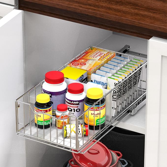 Simple Houseware Pull-Out Cabinet Sliding Basket Organizer, 17.2" D x 9.7" W x - Image 7
