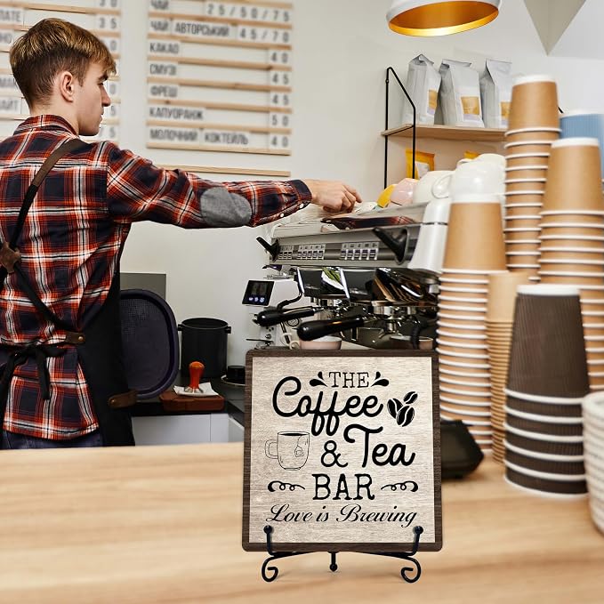Coffee Bar Sign, Love is Brewing Farmhouse Tabletop Decor, Coffee and Tea Lover - Image 6