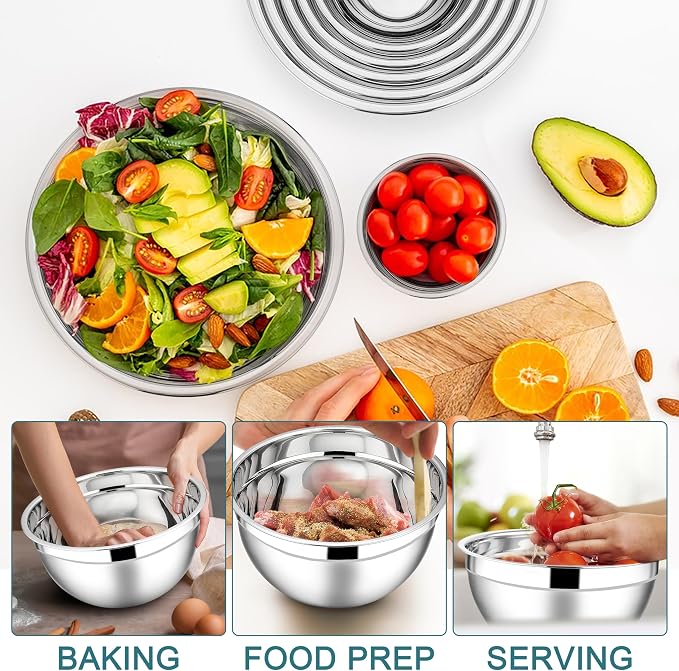 E-far Mixing Bowls with Lids Set, 7-Piece Stainless Steel Mixing Bowls with 3 - Image 2
