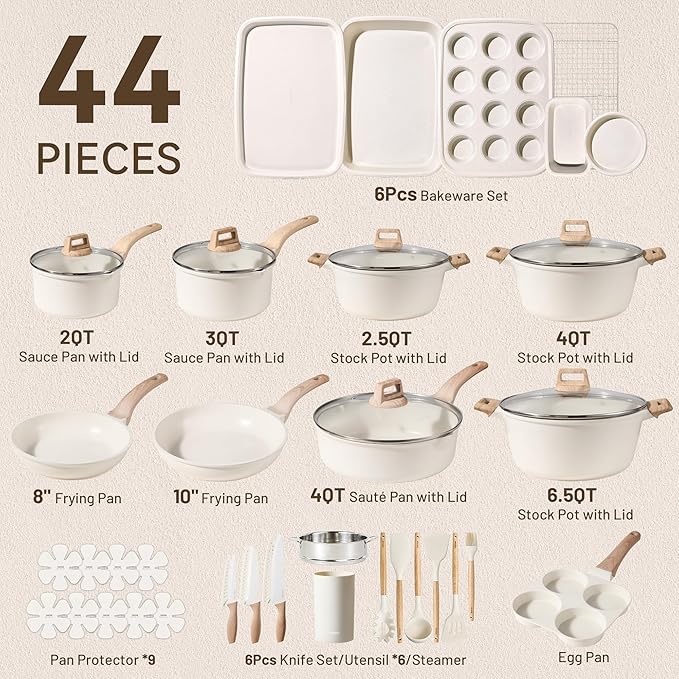 CAROTE 44pcs Pots and Pan Set Nonstick, Cookware Sets, Cooking Set Non Stick - Image 2