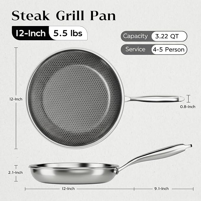 Honeycomb Stainless Steel Nonstick Frying Pan, Induction Cooktop Compatible - Image 2