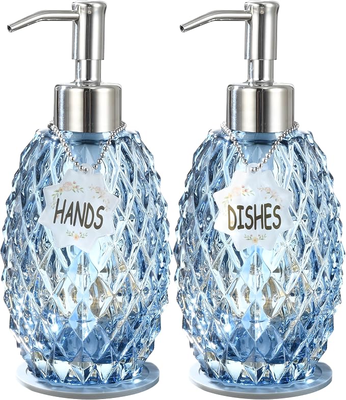 MALACHI Soap Dispenser Set, Crystal-Textured Diamond Glass by MALACHI