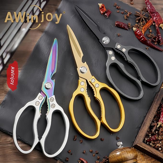 AWinjoy Japanese Gold Kitchen Scissors, Heavy Duty Stainless Steel, Dishwasher - Image 6