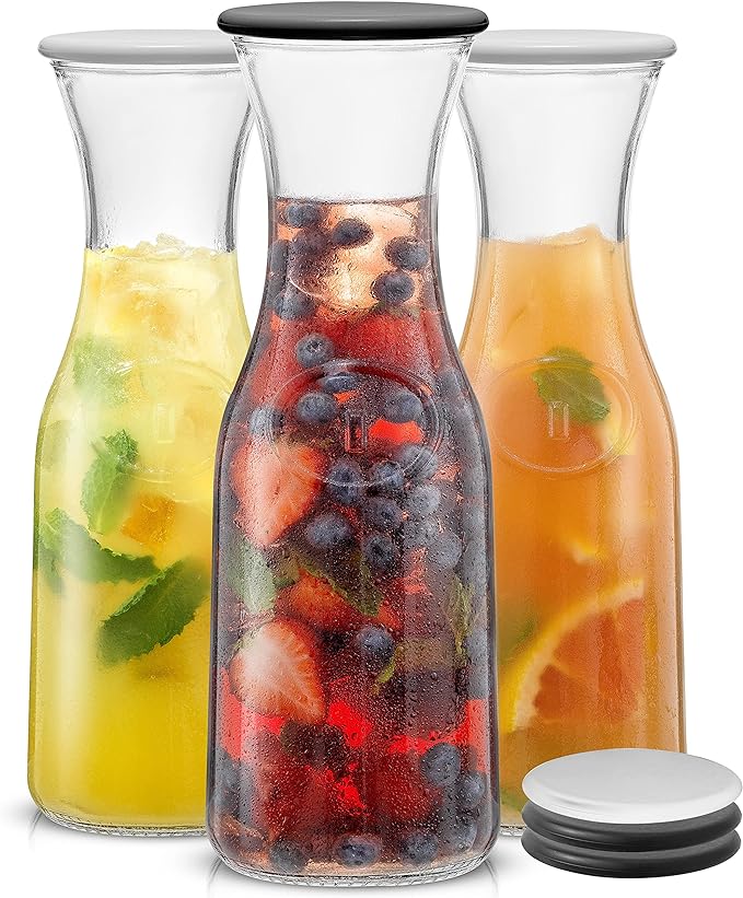JoyJolt Glass Carafe with Lid, Iced Tea, Milk – Dishwasher Safe Beverage Drink by JoyJolt
