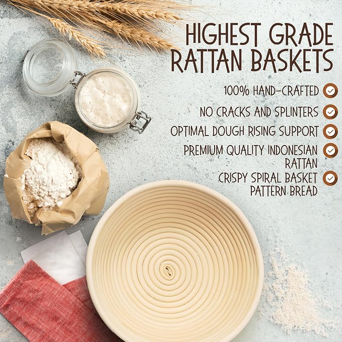 Superbaking 9' Round Banneton Bread Proofing Basket Gift Set– Sourdough Starter - Image 3