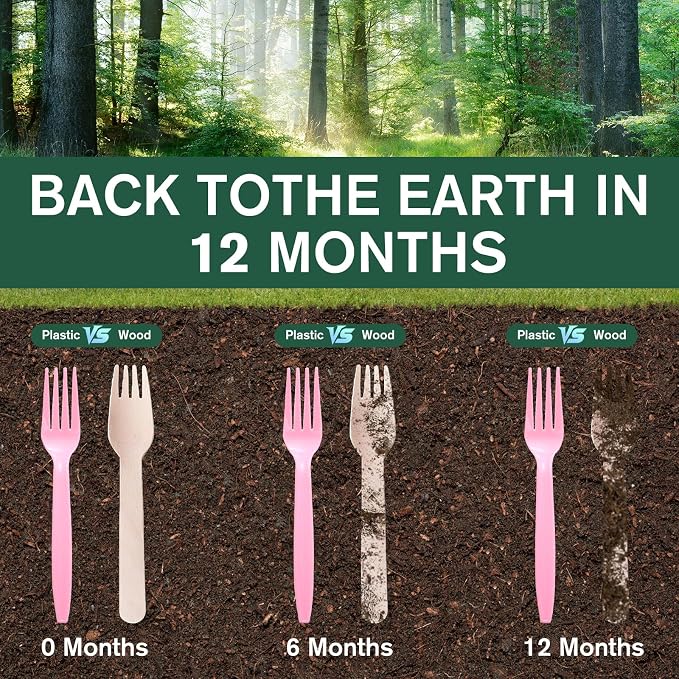 400PCS Eco-Friendly Disposable Wooden Utensil Set – Compostable Biodegradable - Image 6