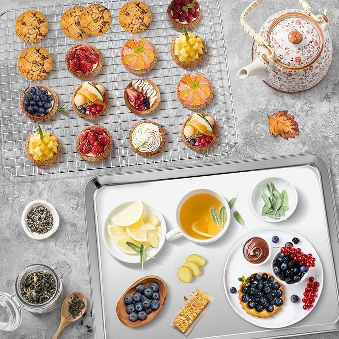 P&P CHEF 17.5 Inch Baking Sheet and Rack Set, Stainless Steel Cookie Sheets - Image 6