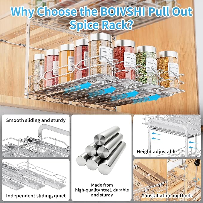 BOIVSHI Spice Rack Organizer, Heavy Duty Vertical Spice Rack Pull Out - Image 4
