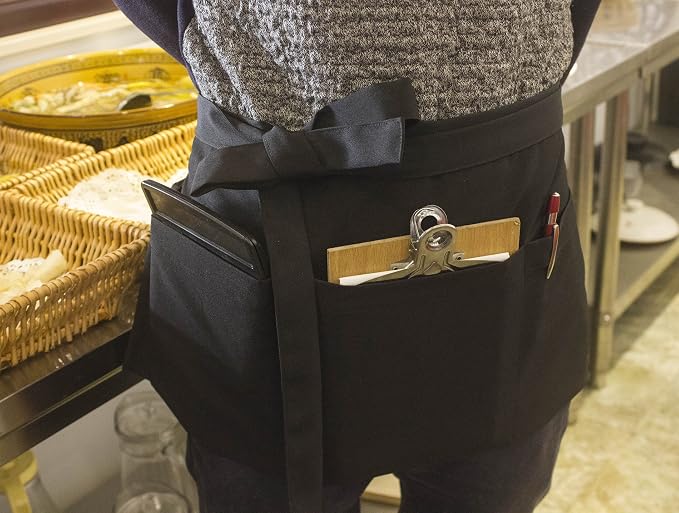 Resist water 3 big Pockets Waist Server Apron Kitchen Restaurant Unisex Half - Image 4