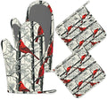 Red Cardinal Birds Oven Mitts and Pot Holders Set of 4, Kitchen Glove Heat by Unknown