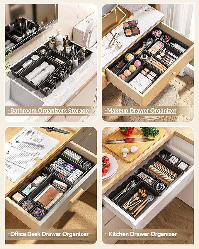 KEMETHY 25 PCS Plastic Drawer Organizers Set, 4 Sizes Vanity Organizer - Image 4