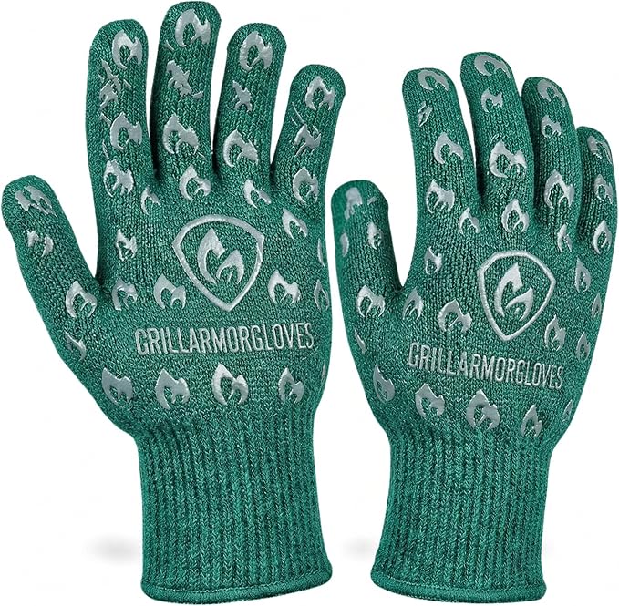 Grill Armor Oven Gloves with Fingers – 932°F Heat, Fire & Cut Resistant Mitts by GrillArmorGloves
