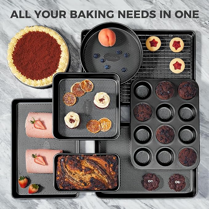 HONGBAKE 9-Piece Baking Pans Set Nonstick, Stackable Non Toxic Bakeware Sets - Image 4