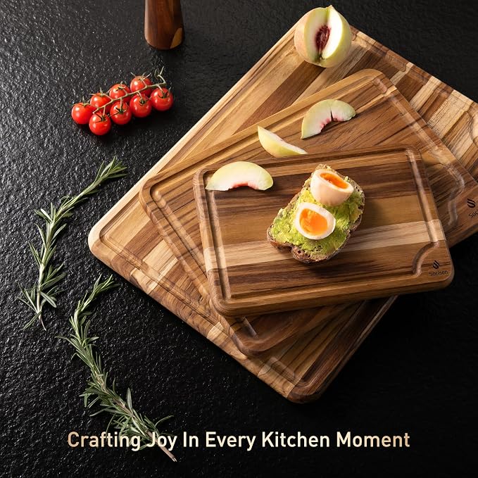 Teak Wood Cutting Board Set for Kitchen High-End Non Toxic Non Slip Over Sink - Image 9