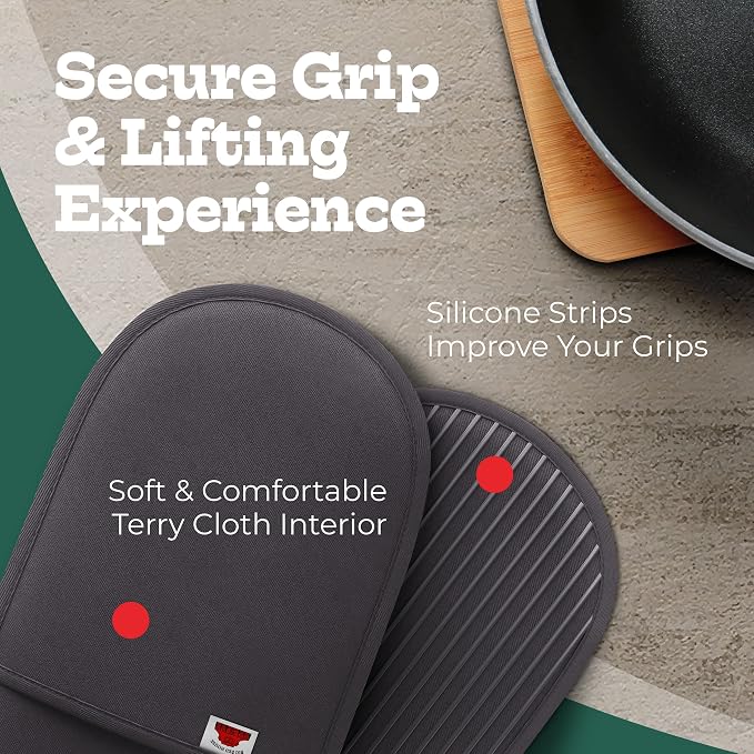 Grey Double Oven Mitt Kitchen Protection - Image 3