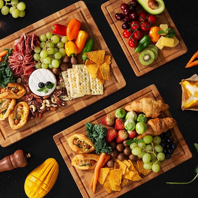 3 Pack Heavy Duty Bamboo Cutting Board Set Non Toxic Wooden Cutting Board - Image 8