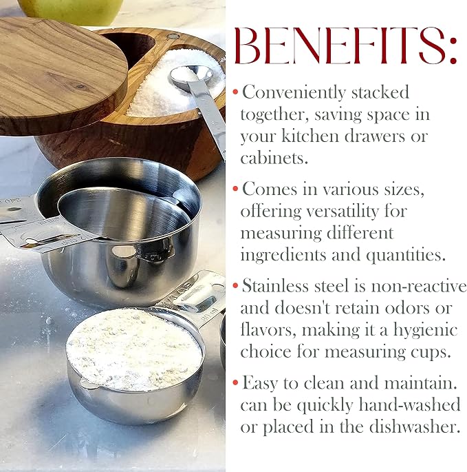 Bellemain One-Piece Stainless Steel Measuring Cups Set of 6 – Nesting Metal - Image 3