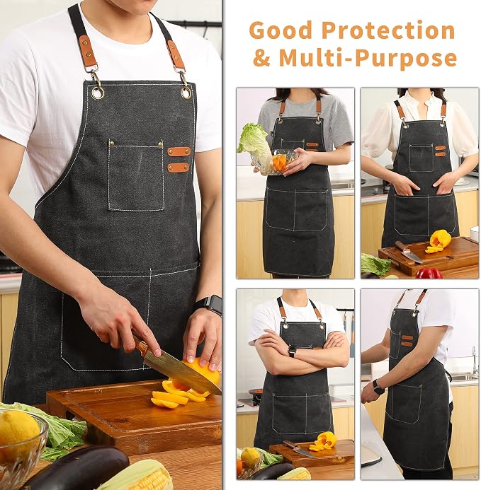Tosewever Canvas Cross Back Chef Cotton Aprons - Image 5