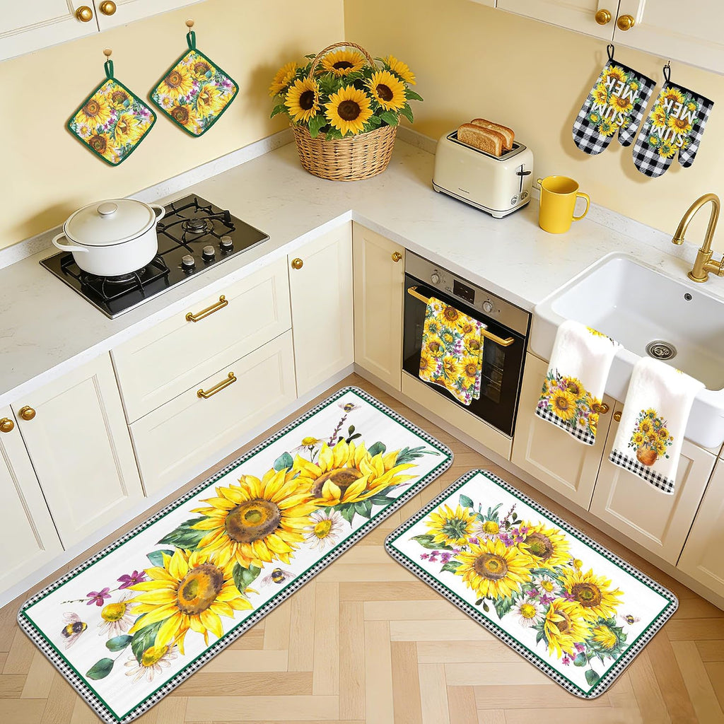 10 PCS Sunflower Plaid Kitchen Decor and Accessories - Sets 4 Kitchen