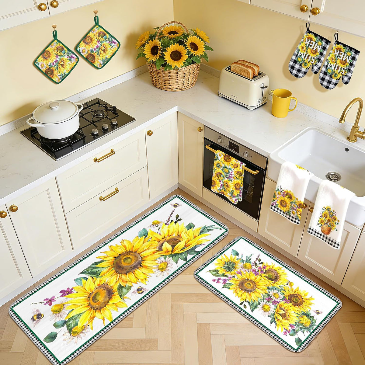 10 PCS Sunflower Plaid Kitchen Decor and Accessories - Sets 4 Kitchen