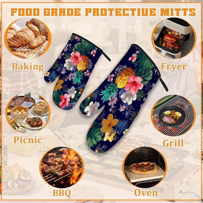 Palm Leaf Tropical Oven Mitts and Pot Holders, Pineapple Hibiscus Heat - Image 5
