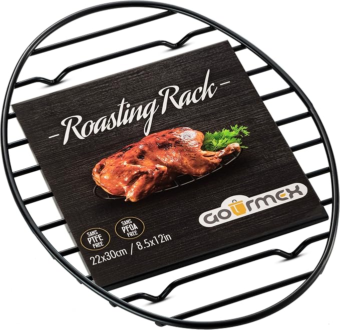 Black Oval Roasting Rack with Integrated Feet | Stainless Steel Kitchen Rack by GOURMEX