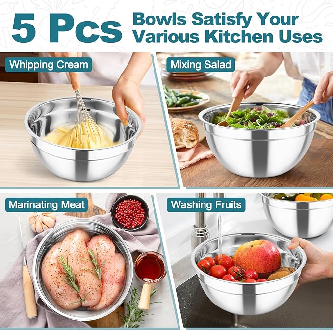 TeamFar Mixing Bowls, Stainless Steel Salad Serving Bowl - Image 7
