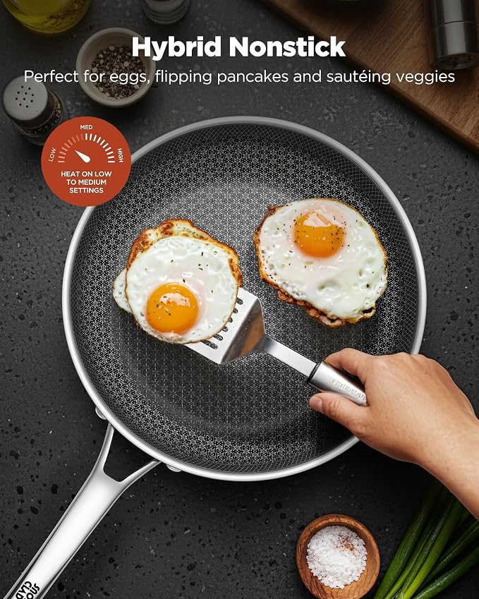 Non Stick Frying Pans with 2 Lids, 8+10+12 inch, Hybrid Frying Pans Set Nonstick - Image 3