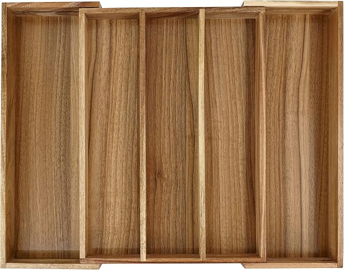 EcoFives Luxury Acacia Silverware Organizer -Kitchen Drawer Organizer - Image 8