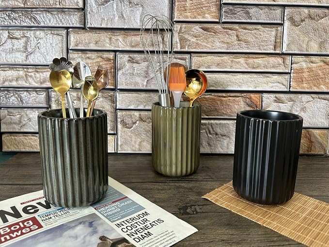 TOPYOKK Stoneware Coffee Bar Utensil Holder Tea & Coffee Spoon & Stirrer Holder - Image 3
