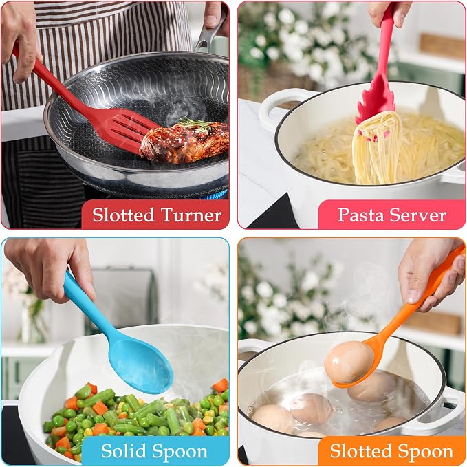 LIANYU 8Pcs Kitchen Cooking Utensils Set, Silicone Utensils Spatula Set - Image 5