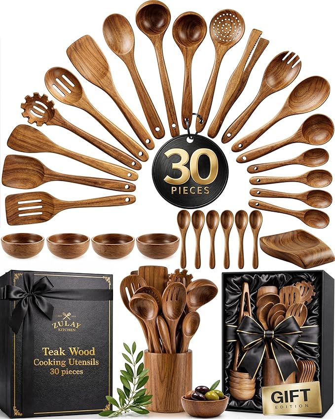 Zulay Kitchen 30-Piece Teak Wooden Utensils by ZulayKitchen