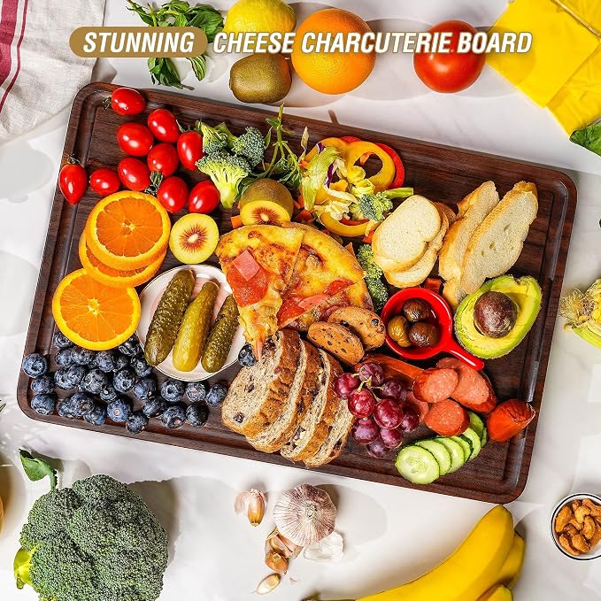 AZRHOM Walnut Wood Cutting Board, 18x12in Large Wooden Chopping Boards - Image 2