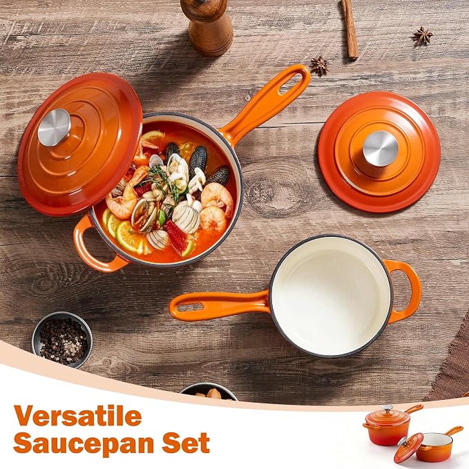 Homikit 1 QT & 2 QT Saucepan Set, Enameled Cast Iron Saucepan - Image 7