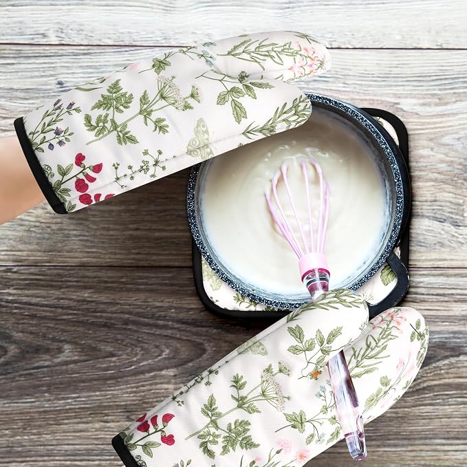 Floral Oven Mitts and Pot Holders Sets Wildflower Oven Gloves Heat Resistant 4 - Image 7