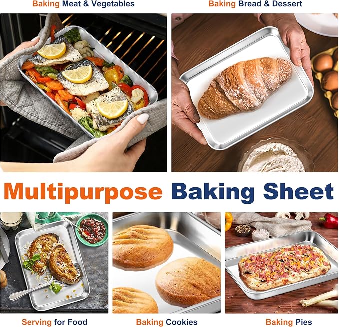 P&P CHEF 9 Inch Baking Cookie Sheet, Oven Pan Tray Stainless Steel Sheet Pan - Image 7