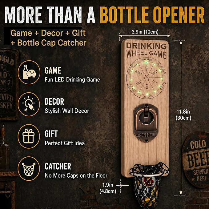 Magnetic Bottle Openers with Catcher, Wall Mounted Wooden Beer Bottle Opener - Image 7