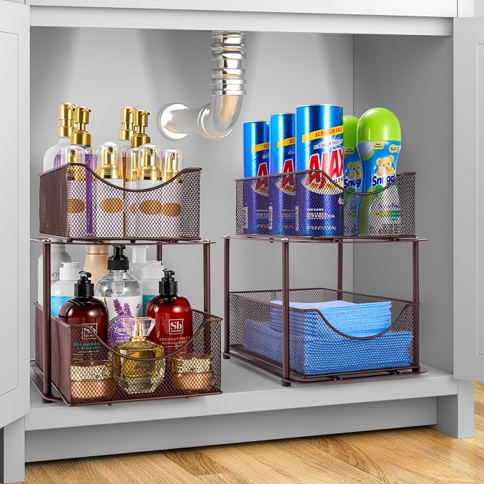 Sorbus 2 Sets of 2 Tier Metal Under Sink Organizer - Image 2