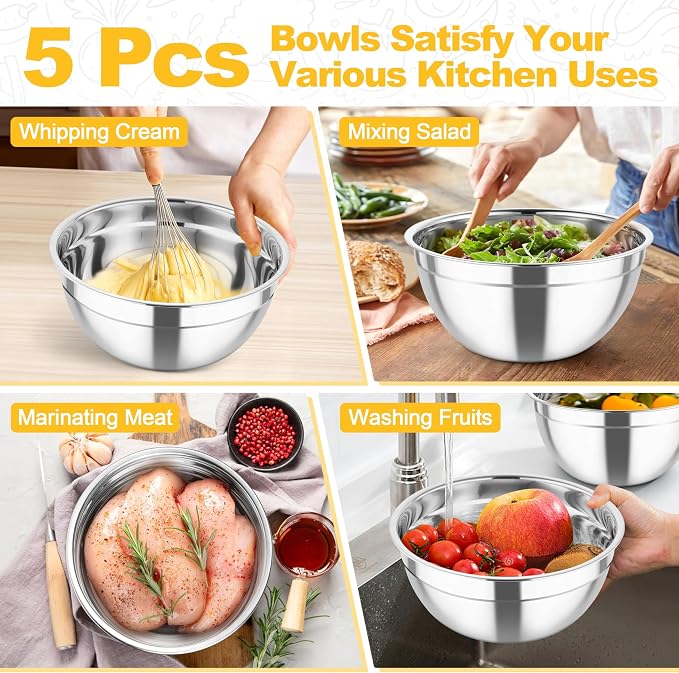 TeamFar Mixing Bowls, Stainless Steel Salad Serving Bowl - Image 7