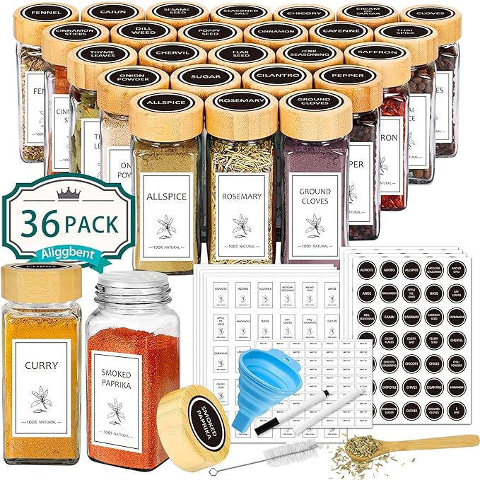 Aliggbent Spice Jars with Lable, Spice Containers Bottles, Glass Seasoning Jars by AliggbentGoodChoice