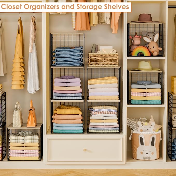 Hencawima 6 Pack Stackable Closet Organizers and Storage Basket, Closet Shelves - Image 2