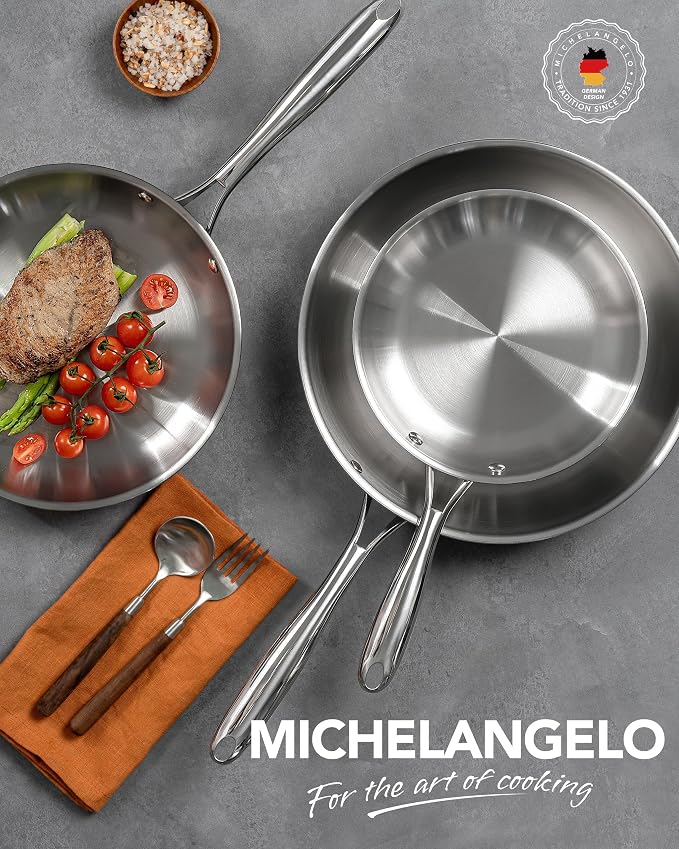 MICHELANGELO 18/10 Stainless Steel Frying Pan Set, Triply Base Stainless Steel - Image 7