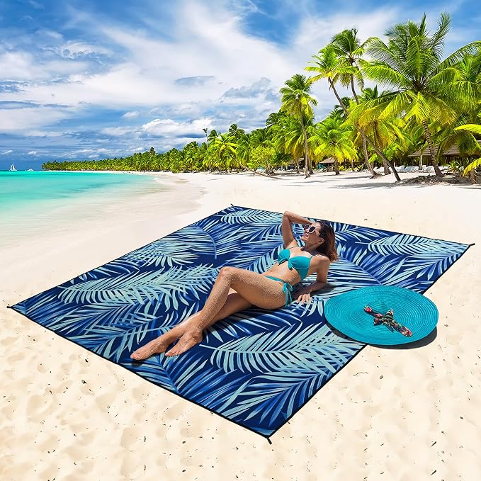 WIWIGO Beach Blanket Waterproof Sandproof Beach Mat 79" X 83"/10'x9'for 2-8 - Image 5