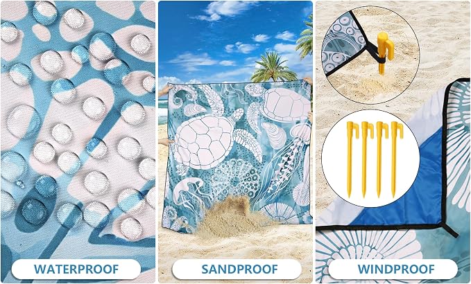 HIHOHO Beach Blanket Waterproof Sandproof Extra Large Beach Mat 79" X - Image 3