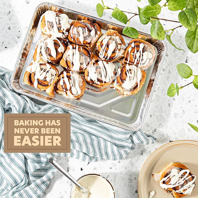 PLASTICPRO Aluminum Pans 20 Pack Disposable Cookie Sheets 9'' x 13'' Baking - Image 2