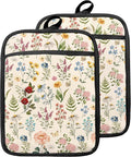 Beige Floral Botanical Pot Holders by Unknown